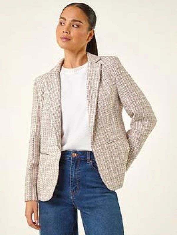 Image of Roman Womens Petite Boucle Revere Collar Blazer in Light Pink Size: 16 Light Pink Female 16