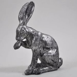 Image of Pair Of Silver Cleaning Hares Ornaments 12.5cm