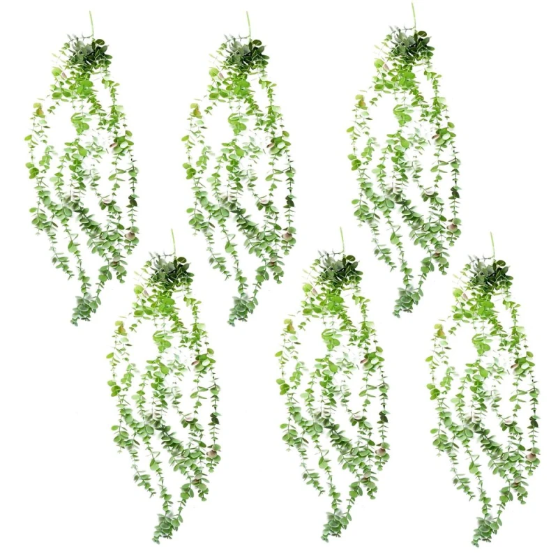 Image of Leaf 6 x 80cm Artificial Hanging Trailing Eucalyptus Plant Green unisex