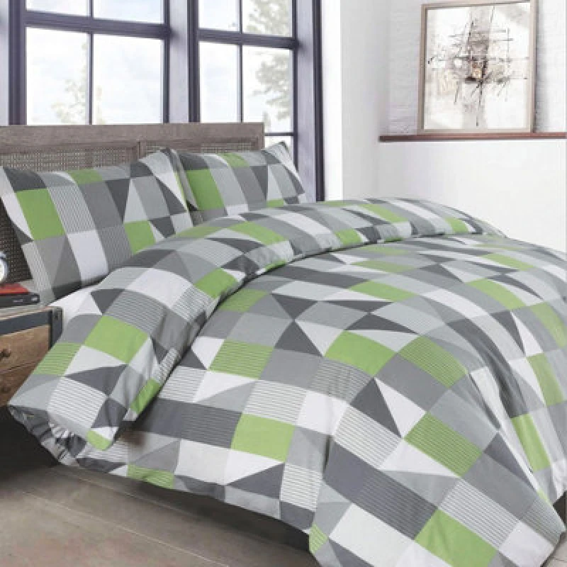 Image of Velosso Vibrant Colours Printed Cotton Blend Duvet Cover & Pillowcase Set, Breathable & Durable Bedroom Decor - Sage