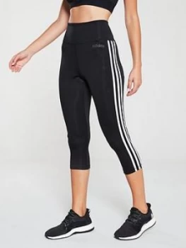 Image of adidas D2M High Rise 3/4 Tonal 3 Stripe Tight - Black, Size S, Women