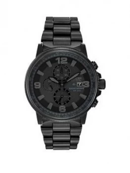 Image of Citizen Eco Drive Nighthawk Black Stainless Steel Ip Black Dial Bracelet Watch
