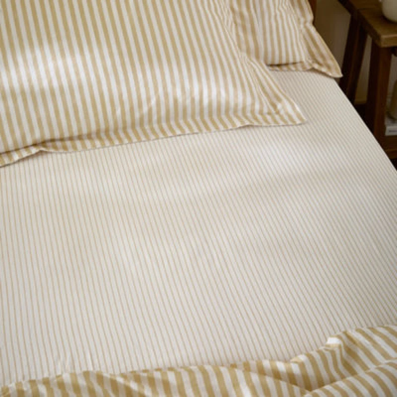 Image of Yard Hebden Striped Cotton Fitted Sheet, Honey Yellow, Single