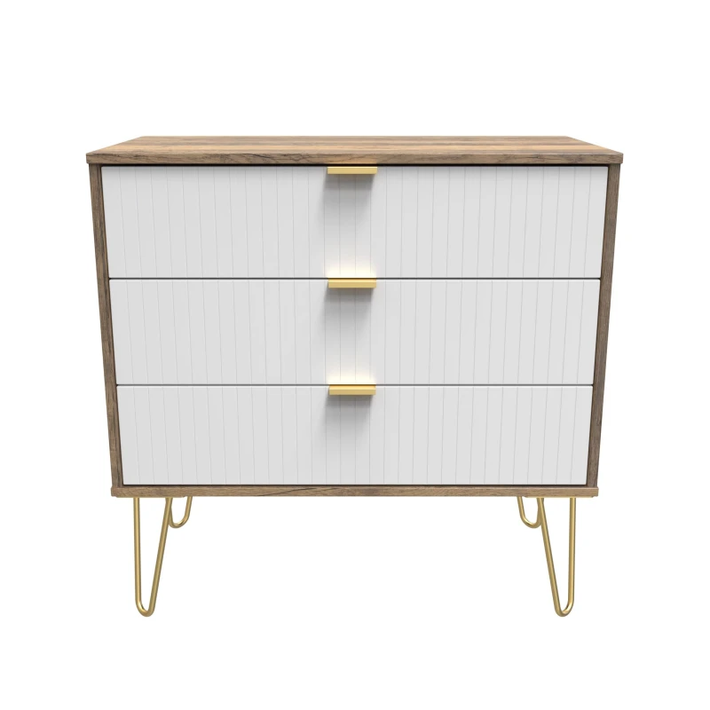 Image of Welcome Furniture Ready Assembled Linear 3 Drawer Chest In White Matt & Vintage Oak, White LIF010WMVO