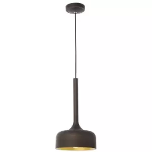 Image of Hartford Flat Dome Pendant Ceiling Light Aluminium Dark Brown Outside Gold Inside LED E27 - Merano