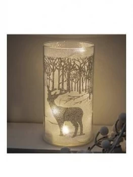 Image of Led Glass Light Tube With Silver Reindeer Scene
