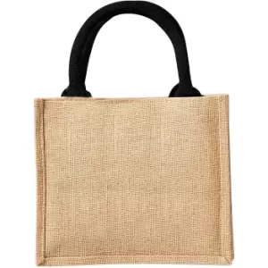 Image of Westford Mill Jute Mini Gift Bag (6 Litres) (Pack Of 2) (One Size) (Natural/Black)