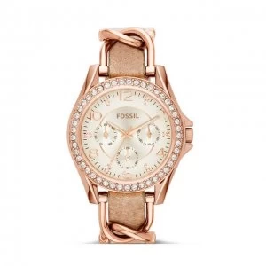 Image of Fossil White And Brown 'Riley' Dress Watch - ES3466 - multicoloured
