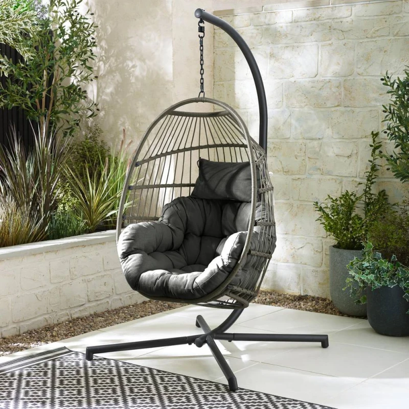 Image of FurnitureboxUK FurnitureboxUK Egg Outdoor Garden Hanging Chair in Grey Grey One Size Unisex 5056784305256
