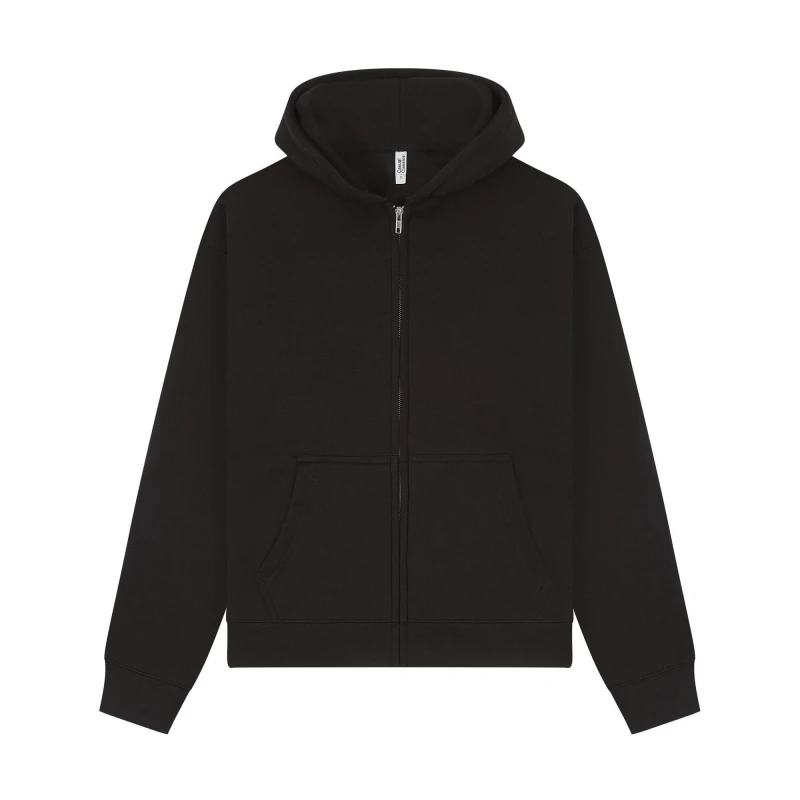 Image of Casual Classics Mens Premium Combed Cotton Boxy Oversized Full Zip Hoodie in Black Size: XS Black Male XS