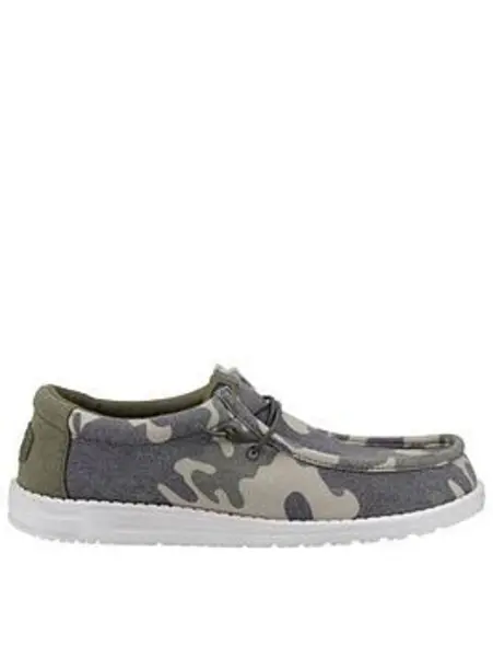 Image of Heydude Wally Washed Camo Boat Shoe - Camo Green W0NUZ Male 7,8,9,10,11,12