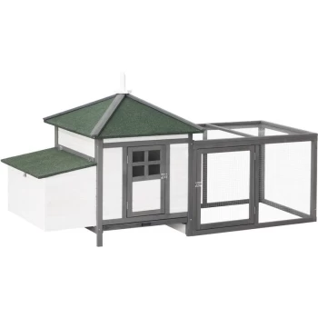 Image of Pawhut - Chicken Coop with Run Hen House Poultry Coops Cages Pen Outdoor Backyard with Nesting Box 196 x 76 x 97cm Grey