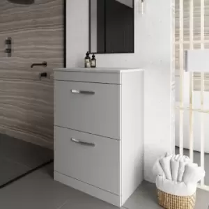 Image of Nuie - Athena Floor Standing 2-Drawer Vanity Unit and Worktop 600mm Wide - Gloss Grey Mist