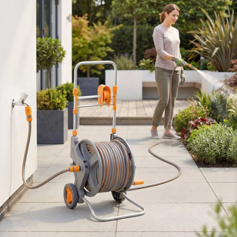 Image of OUTSUNNY Hose Reel Cart with Wheels, 45+2m Garden Hose Reel, Orange Size: 9.5kg Orange Unisex 9.5kg