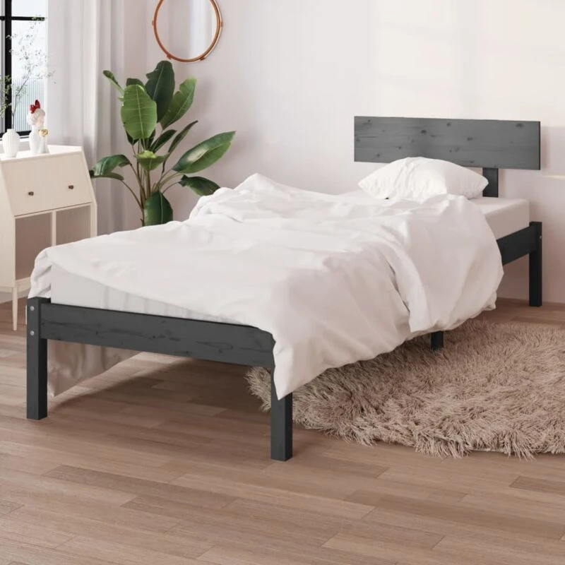 Image of VIDAXL Bed Frame without Mattress Grey Solid Wood Pine Single Vidaxl 8720286762752