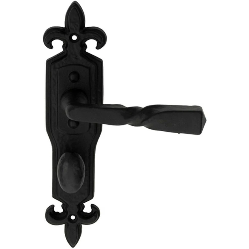 Image of Loops PAIR Forged Twisted Ornate Lever on Bathroom Backplate 226 x 50mm Black Antique Black