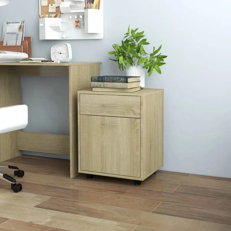 Image of VIDAXL Rolling Cabinet Sonoma Oak 45x38x54cm Engineered Wood Vidaxl 8720286609811