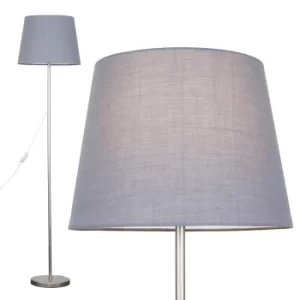 Image of Charlie Brushed Chrome Floor Lamp with Grey Aspen Shade