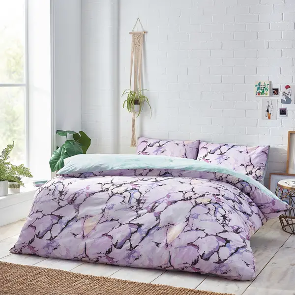 Image of Style Lab Marble Duvet Cover and Pillowcase Set Lavender