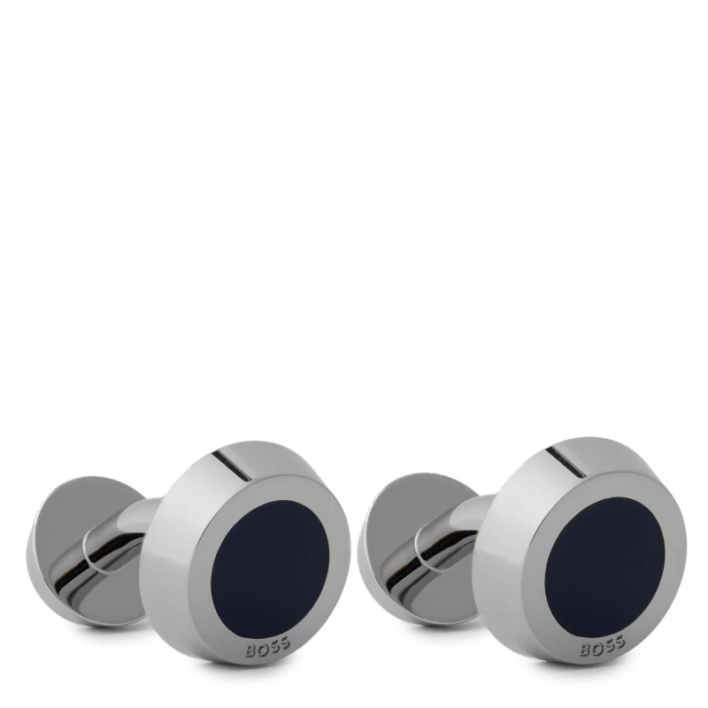 Image of BOSS Mens Simony Polished Silver-Tone Cufflinks Cufflinks One Size Blue 91200218000