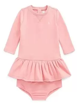 Image of Ralph Lauren Baby Girls Long Sleeve Sweat Dress - Rose, Rose, Size 9 Months