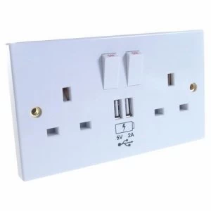 Image of Connekt Gear 2 Way UK Power Socket with USB Charging Plate