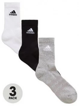 Image of adidas Cushion Crew Socks (3 Pack) - Black/White/Grey, Multi, Size 6.5-8, Men