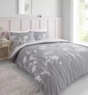 Image of Catherine Lansfield Meadowsweet Floral Pink Duvet Cover and Pillowcase Set Pink/Grey