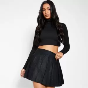 Image of I Saw It First Glitter Pleated Mini Skirt Co-Ord - Black