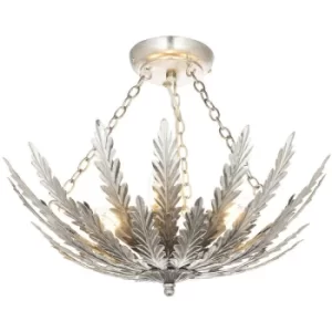 Image of Endon Delphine Decorative Silver Layered Leaf Semi Flush Ceiling Light