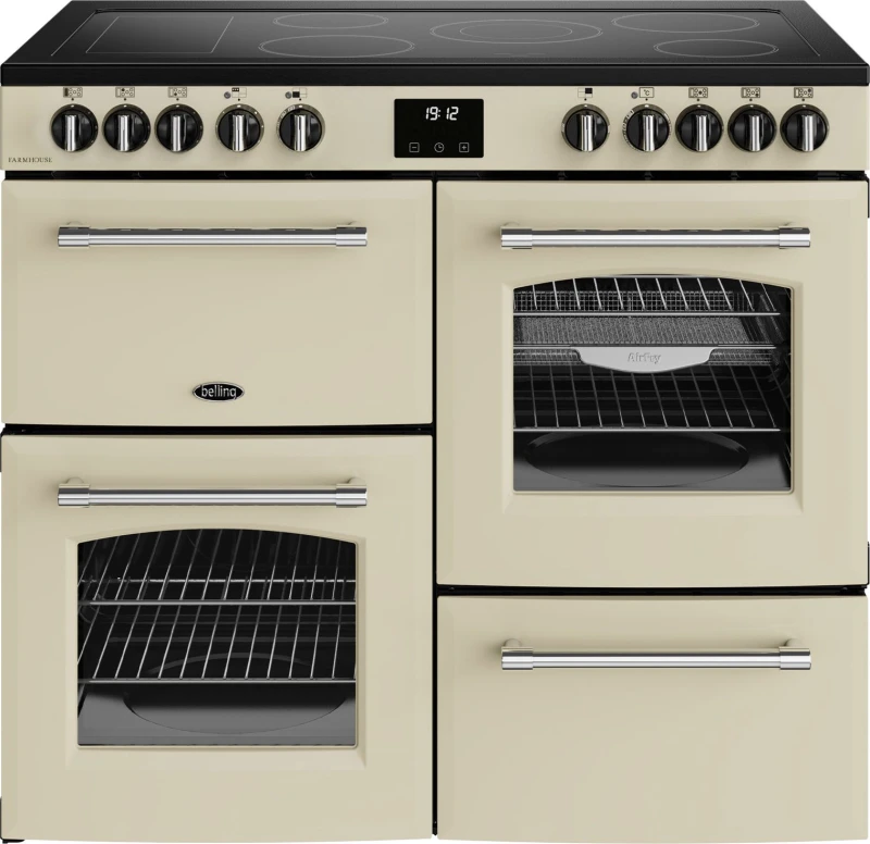 Image of Belling Farmhouse 100E 100cm wide Electric Range Cooker with Ceramic Hob - Cream - A/A Rated, Cream