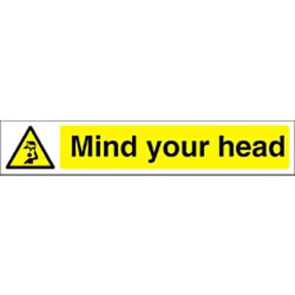Image of Stewart Superior Seco Warning Safety Sign Mind Your Head Semi Rigid Plastic 300 x 50mm - W0186SRP300X50 W0186SRP300X50