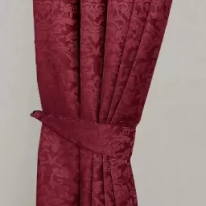 Image of Homecapes Wine Red Velvet Jacquard Curtain Tie Back Pair