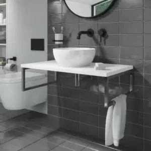 Image of 800mm White Countertop Basin Shelf with Round Basin - Lund