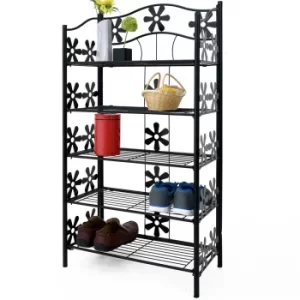 Image of Metal Shelf Black 5 Shelves with Flowers
