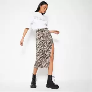 Image of I Saw It First Leopard Print Rib Midi Skirt - Brown