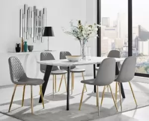 Image of Andria Marble Effect Dining Table With Black Legs & 6 Corona Gold Leg Chairs