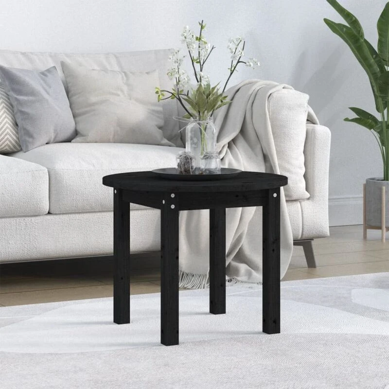 Image of Vidaxl Coffee Table Black Ø 55X45cm Solid Wood Pine, Black 822331