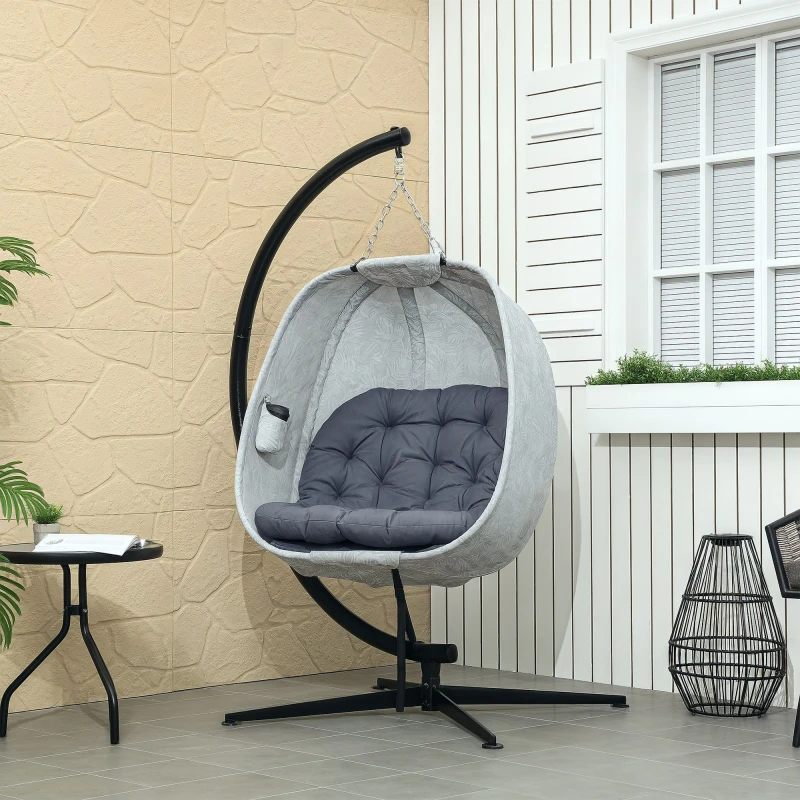 Image of Outsunny Hanging Egg Chair Outdoor Indoor Swing Chair - Folding Basket - Sand - Grey TJ Hughes 5063603174313