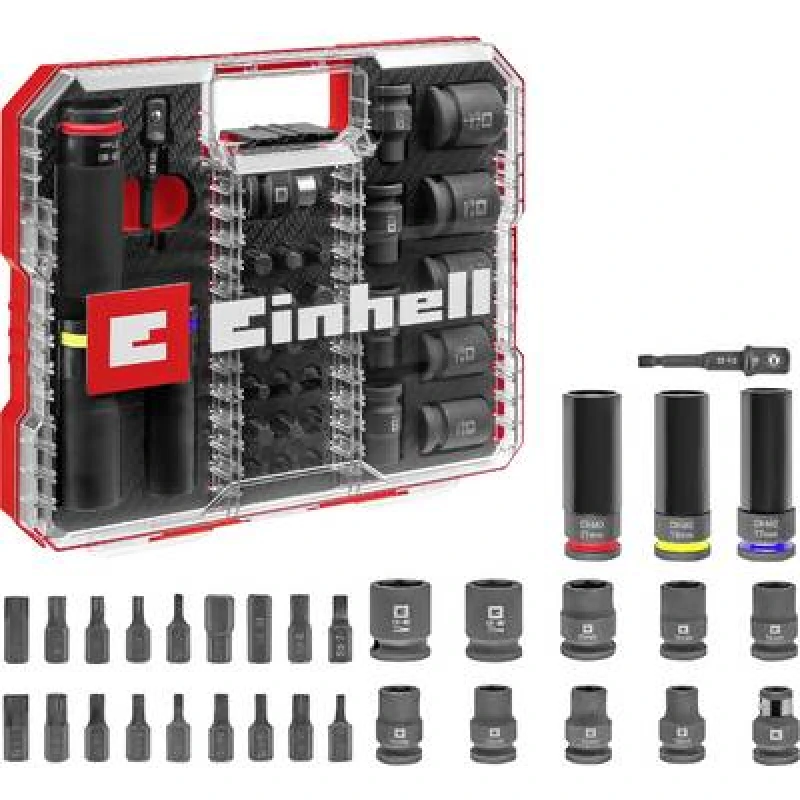 Image of Einhell 32 Piece 1/2" Drive Impact Socket & Bit Set in XL Case 49109288 Drive: 1/2"