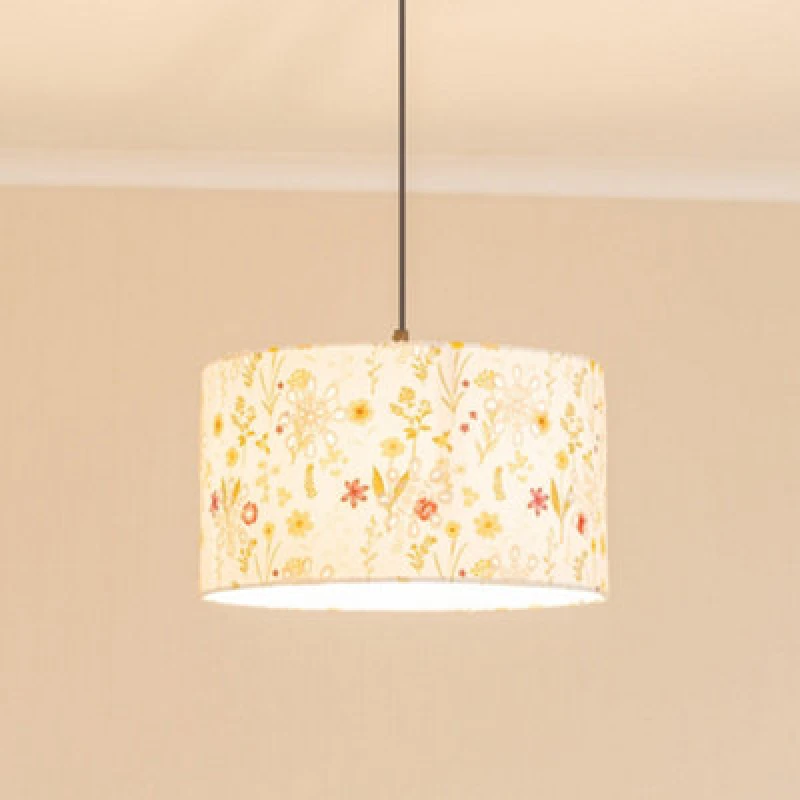 Image of VALUELIGHTS Medium Flora Fabric Cream Drum Ceiling Pendant Shade 27045