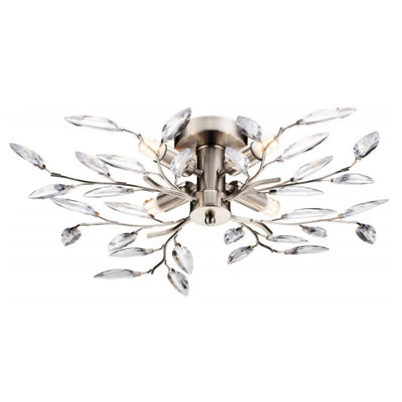 Image of Happy Homewares Modern Birch 4 Light Semi Flush Satin Chrome Ceiling Light With Clear Leaves