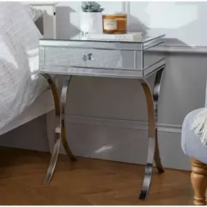 Image of Furniture Box Porto Mirrored Bedside Table With 1 Drawer Curved Chrome Legs