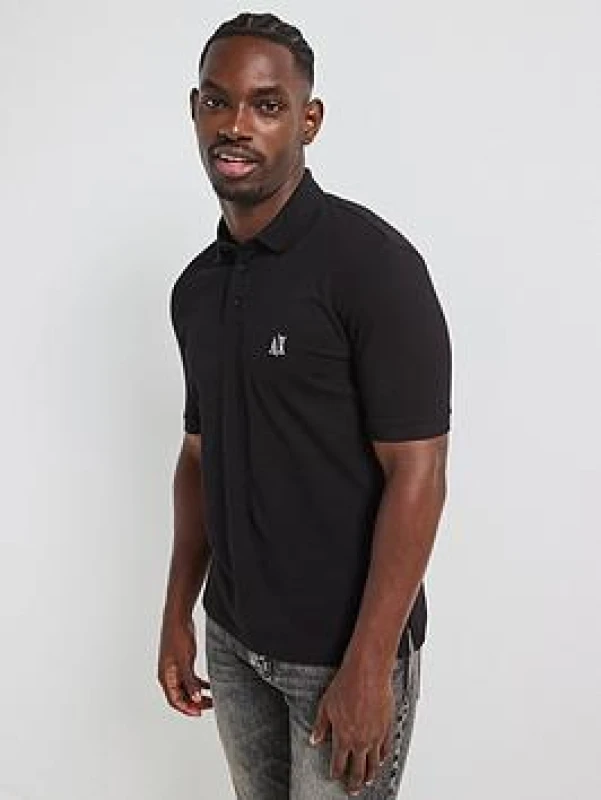Image of Armani Exchange Chest Logo Polo Shirt Black/White M
