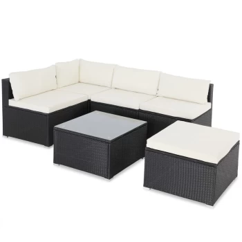Image of Poly Rattan XL Lounge Set with comfortable cushions & pillows Patio Garden Outdoor Furniture Sofa Table Set schwarz/creme (de) - Casaria