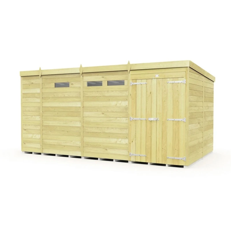 Image of Buttercup Farm 13 x 8 Feet Pent Security Shed - Double Door - L231 x W387 x H201cm in Brown Brown Unisex