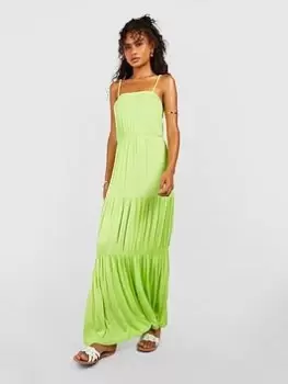 Image of Boohoo Strappy Tiered Maxi Dress - Lime, Green, Size 10, Women