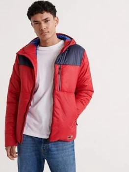 Image of Superdry Packaway Hooded Jacket, Red, Size L, Men