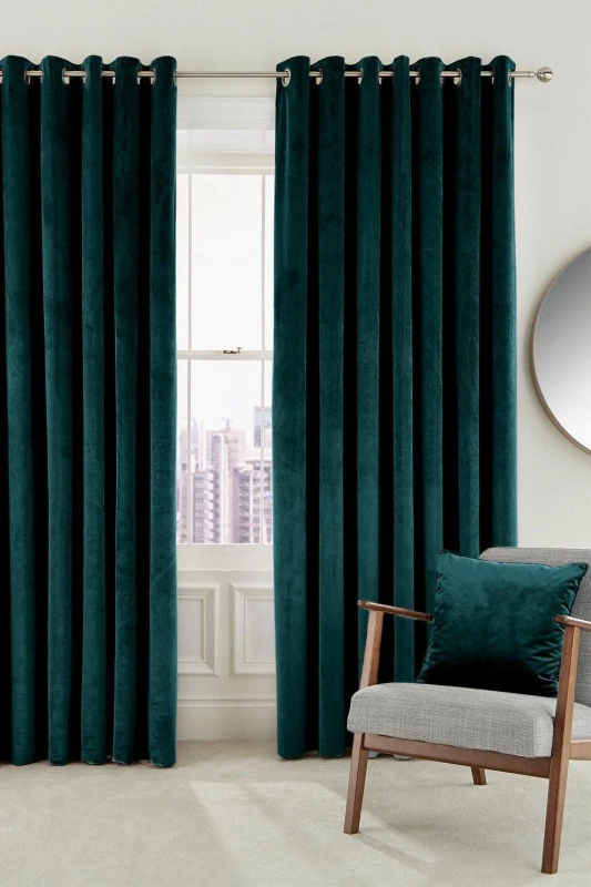 Image of Helena Springfield Helena Springfield 'Escala' Woven Lined Curtains in Teal Size: 167cm width x 228cm drop Teal 167cm width x 228cm drop Unisex 5016