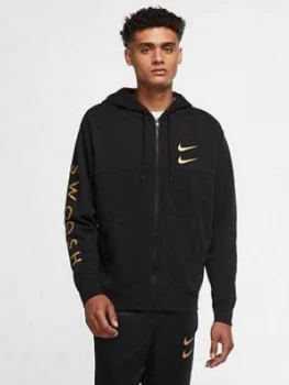 Image of Nike Swoosh Reflective Full Zip Hoodie - Black/Gold